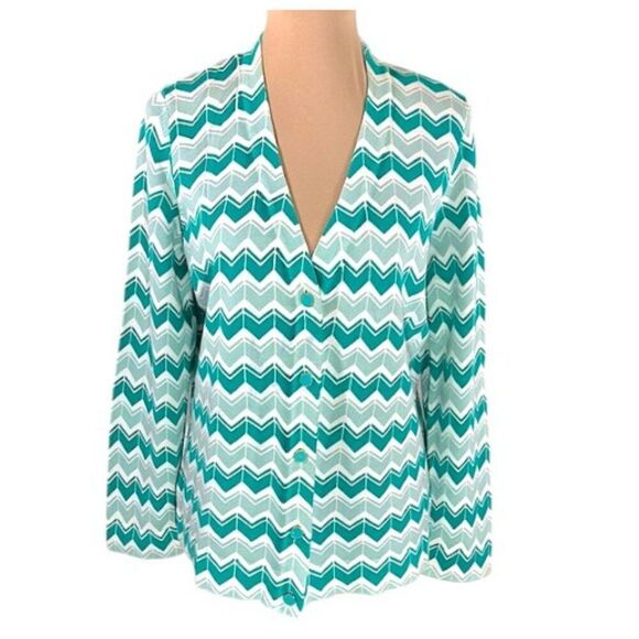 Lands' End Cardigan Large 14/16 Surf Green NWOT * - Picture 1 of 14